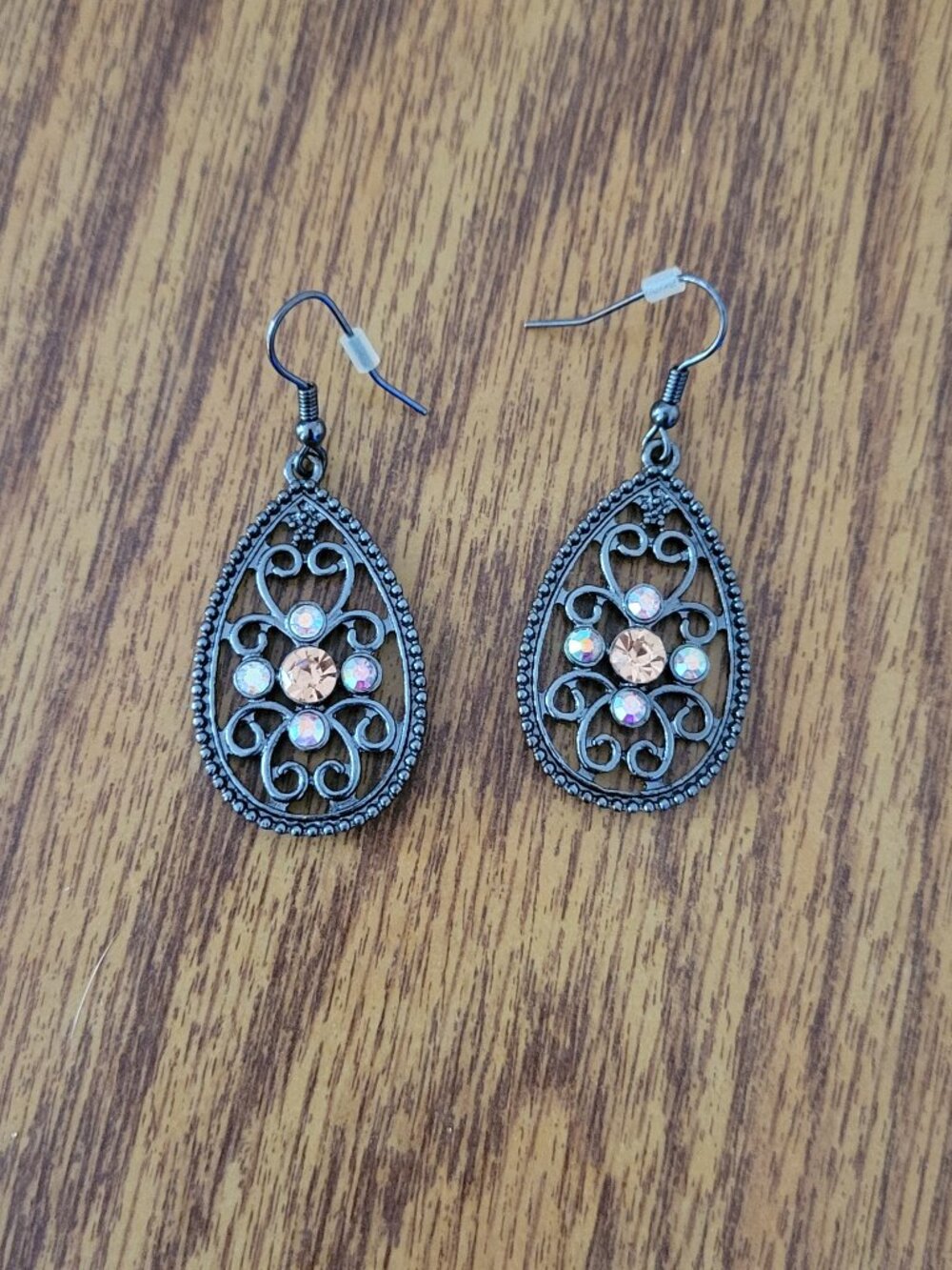 Lia Sophia Filigree Crystal Teardrop Earrings – Gunmetal Tone
